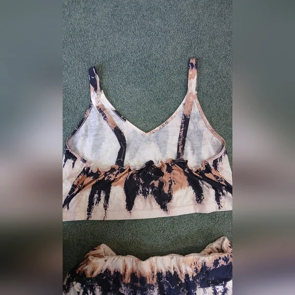 SHEIN Black Cream Tie-Dye Bralette & Jogger Set - Picture 2 of 4
